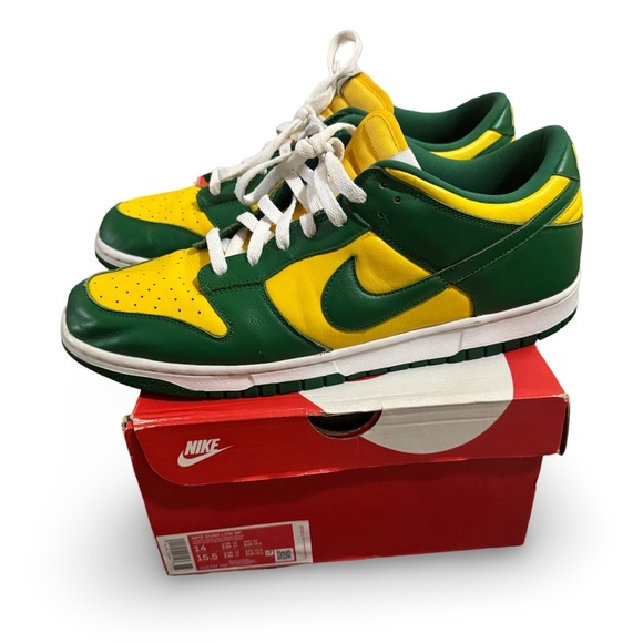 Nike Other - NIKE DUNK LOW BRAZIL varsity maize pine green white cu1727-700 size 14 RARE